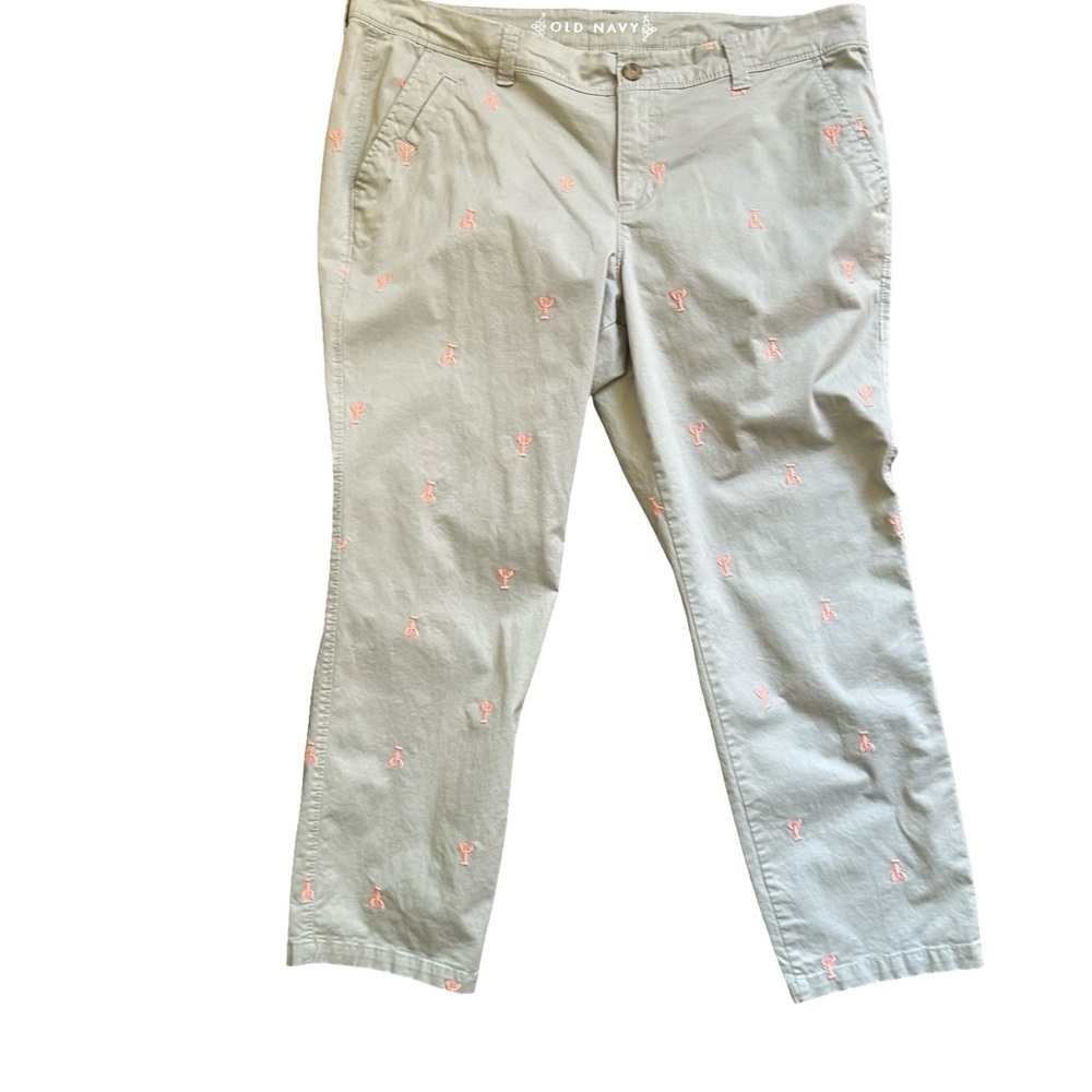 Old Navy Women’s Khaki Pants Size 16 Reg with Embroidered Coral Lobster Print - Picture 8 of 8